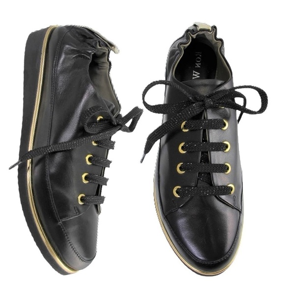 Ron White Black & Gold Sneaker Lace Up Black with Gold Trim Accent